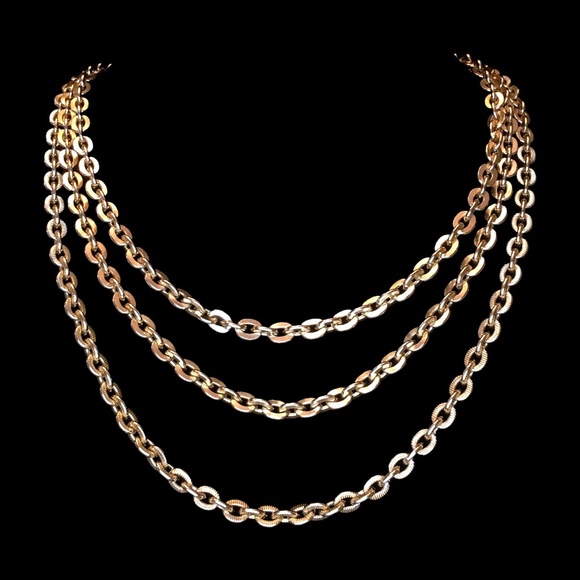 Vintage 3-Strand Gold Tone Chain Necklace - Picture 1 of 4
